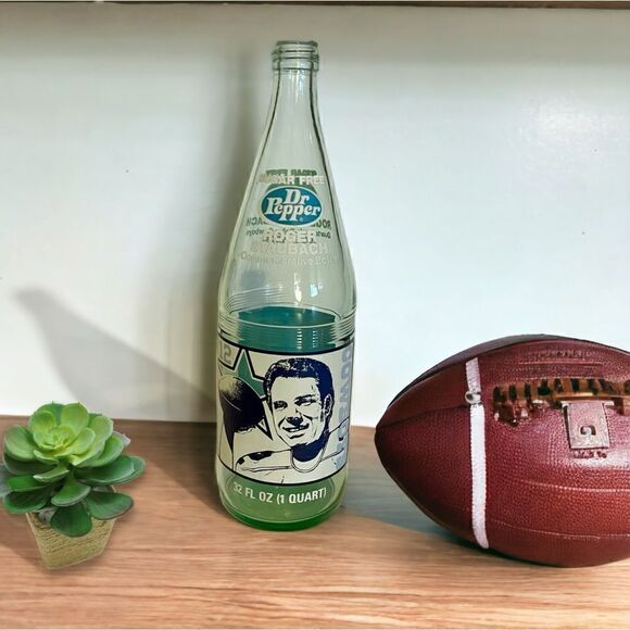 1970’s Sugar Free DrPepper Roger Staubach Dallas Cowboys Commemorative Bottle - Picture 1 of 16